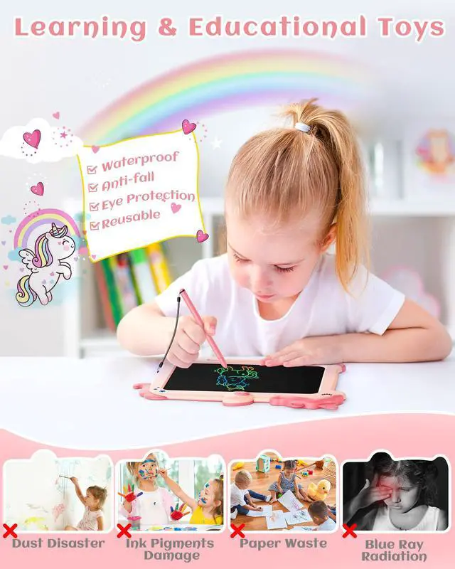 Alt view image 4 of 7 - LCD Writing Tablet, Unicorn Toys for Girls 3 4 5 6 7 8 Years Old, Colorful Toddler Doodle Board Drawing Tablet, Educational and Learning Toys, Christmas Birthday Gift for Girls Boys, Pink