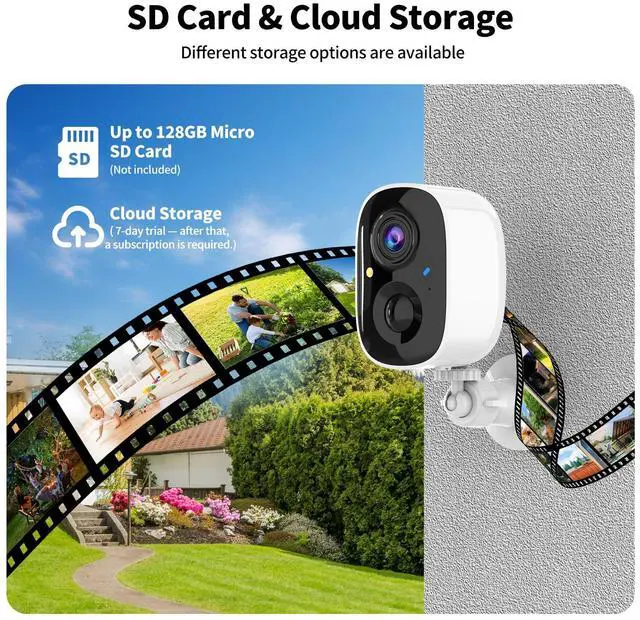 Alt view image 6 of 7 - Security Cameras Wireless Outdoor,2K Indoor WiFi Wireless Cameras,Outside Battery Powered Camera for Home Security,AI Motion Detection,Color Night Vision,Spotlight,Siren Alarm,SD/Cloud Storage,2 Pack