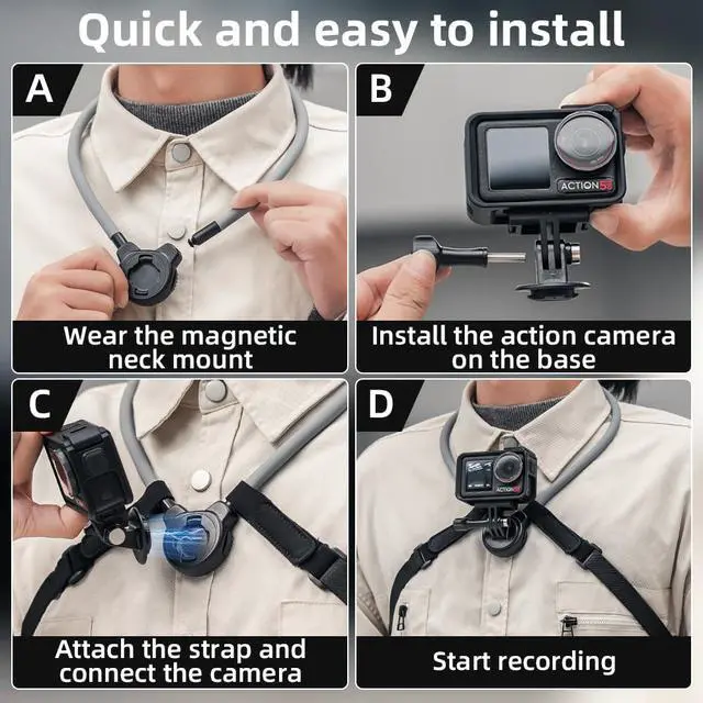 Alt view image 6 of 7 - Magnetic Quick Release Extended Neck Mount for Hands-Free POV Vlogging,Adjustable Chest Strap and Neck Mount for DJI OSMO 360 Nano Action 6/5 Pro/4/3,GoPro Hero 13/12/11,Insta360 X5/X4 and More