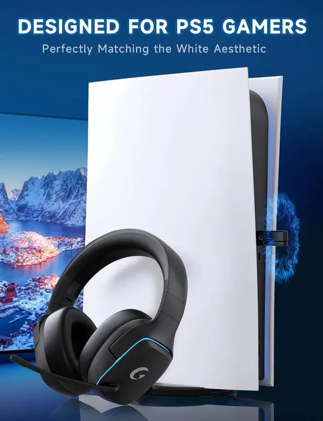 Alt view image 2 of 7 - 2.4GHz Wireless Gaming Headsets for PS5, PS4, PC, Switch - Bluetooth 5.3 Gaming Headphones with Noise Canceling Mic, 7.1 Surround Sound, 70H Battery, Blue Lighting - Matte Black