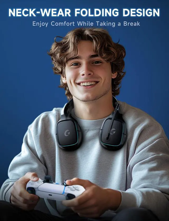 Alt view image 4 of 7 - 2.4GHz Wireless Gaming Headsets for PS5, PS4, PC, Switch - Bluetooth 5.3 Gaming Headphones with Noise Canceling Mic, 7.1 Surround Sound, 70H Battery, Blue Lighting - Matte Black