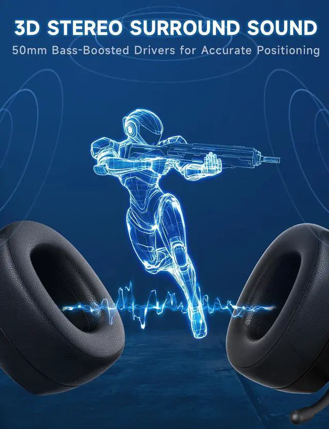 Alt view image 6 of 7 - 2.4GHz Wireless Gaming Headsets for PS5, PS4, PC, Switch - Bluetooth 5.3 Gaming Headphones with Noise Canceling Mic, 7.1 Surround Sound, 70H Battery, Blue Lighting - Matte Black