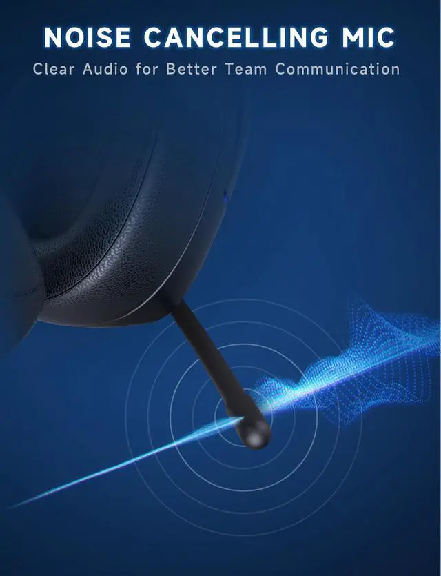 Alt view image 7 of 7 - 2.4GHz Wireless Gaming Headsets for PS5, PS4, PC, Switch - Bluetooth 5.3 Gaming Headphones with Noise Canceling Mic, 7.1 Surround Sound, 70H Battery, Blue Lighting - Matte Black