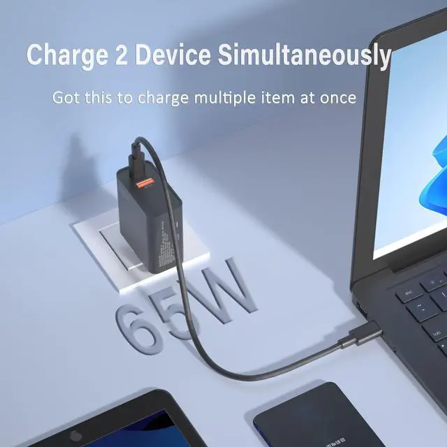 Alt view image 3 of 7 - 65W USB Type C Wall Charger, 2 Ports Compact Foldable Wall Charger for Switch, Steam Deck, Mac-Book Pro, Galaxy S24, Lenvo ThinkPad Yoga, DELL XPS Inspiron, HP Chromebook and More Series