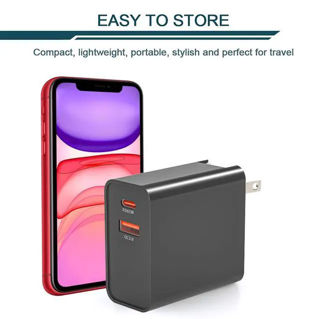 Alt view image 6 of 7 - 65W USB Type C Wall Charger, 2 Ports Compact Foldable Wall Charger for Switch, Steam Deck, Mac-Book Pro, Galaxy S24, Lenvo ThinkPad Yoga, DELL XPS Inspiron, HP Chromebook and More Series