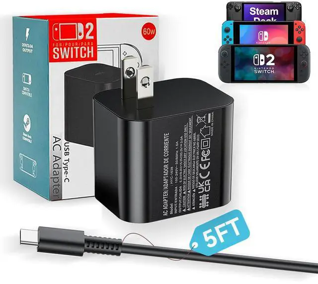 Main image of 60w Charger for Nintendo Switch 2 Charger 20V 3A Power AC Adapter Fast Charging with 5FT USB C Cord Cable for Switch, Lite, OLED, Steam Deck - Support TV Mode