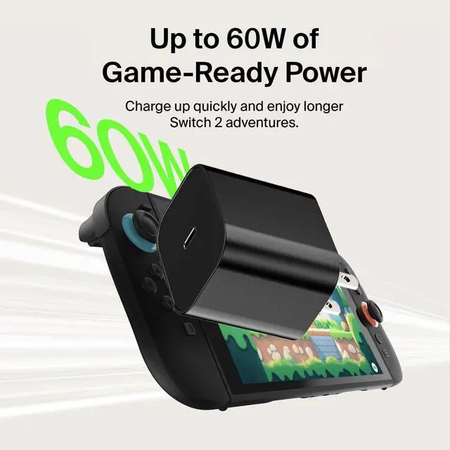 Alt view image 2 of 7 - 60w Charger for Nintendo Switch 2 Charger 20V 3A Power AC Adapter Fast Charging with 5FT USB C Cord Cable for Switch, Lite, OLED, Steam Deck - Support TV Mode