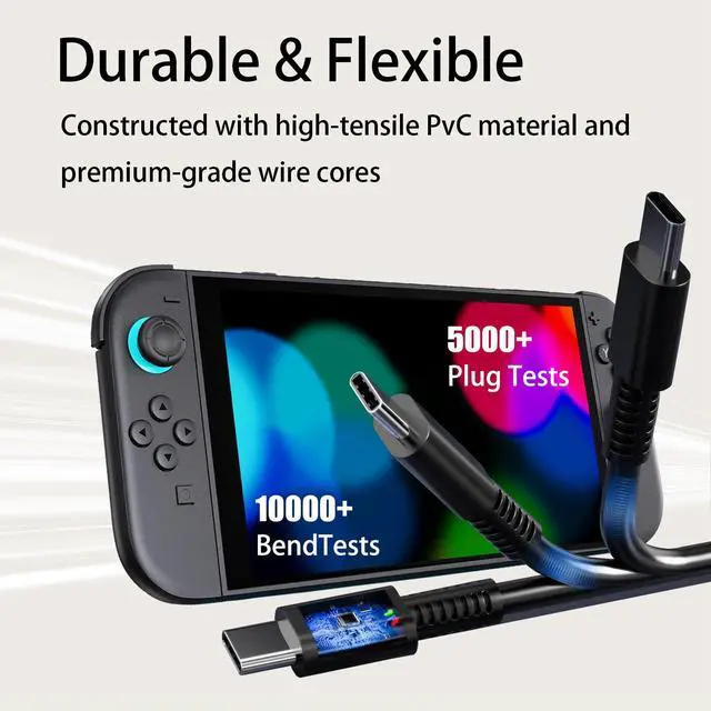 Alt view image 4 of 7 - 60w Charger for Nintendo Switch 2 Charger 20V 3A Power AC Adapter Fast Charging with 5FT USB C Cord Cable for Switch, Lite, OLED, Steam Deck - Support TV Mode