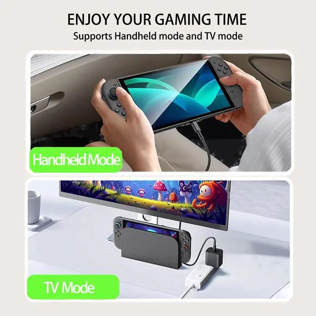 Alt view image 5 of 7 - 60w Charger for Nintendo Switch 2 Charger 20V 3A Power AC Adapter Fast Charging with 5FT USB C Cord Cable for Switch, Lite, OLED, Steam Deck - Support TV Mode