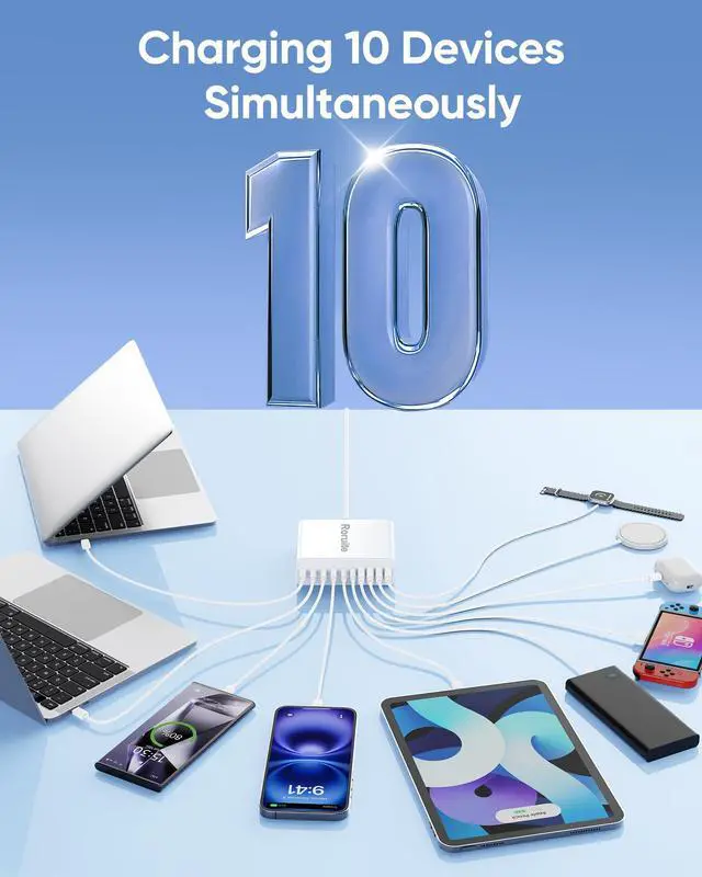 Alt view image 5 of 7 - 800W USB C Charging Station, 120W PD GaN5 Super Fast USB C Charger Block-10 Port, Type C Fast Charging Block for PC Laptop MacBook Pro/Air Charger Adapter with iPhone 17 16 15 14 Pro Max, iPad, Galaxy