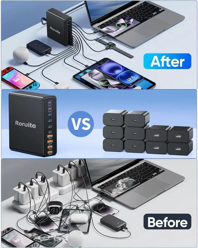 Alt view image 7 of 7 - 800W USB C Charging Station, 120W PD GaN5 Super Fast USB C Charger Block-10 Port, Type C for PC Laptop MacBook Pro/Air Charger Compatible with iPhone 17 16 15 14 13 12 Pro Max, iPad, Galaxy (Black)