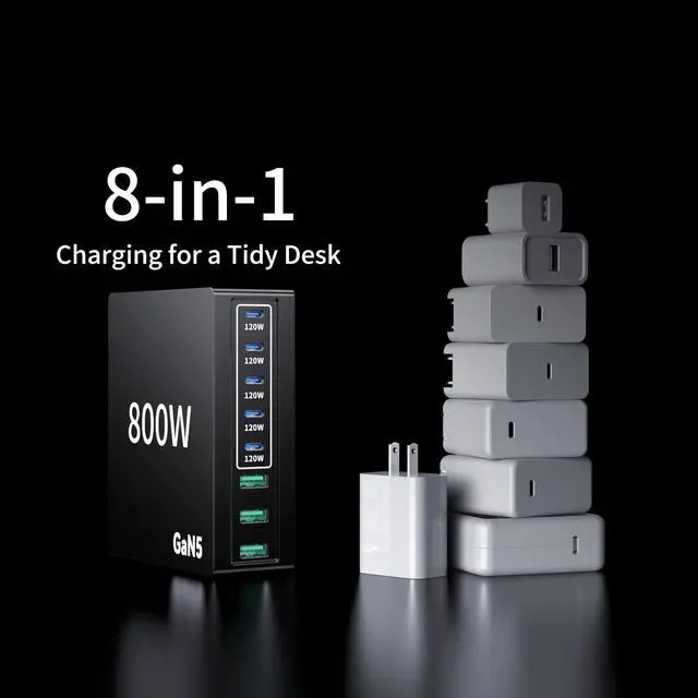 Alt view image 4 of 7 - 880W USB C Charger Block Charging Station 8 Port Fast Chager 140W PD PPS AVS HUB Laptop MacBook Charger Compatible with All iPhone 17 Pro Max/17 Air/16 SE/Samsung Galaxy 25/ MacBook Pro/Air/iPad Pro
