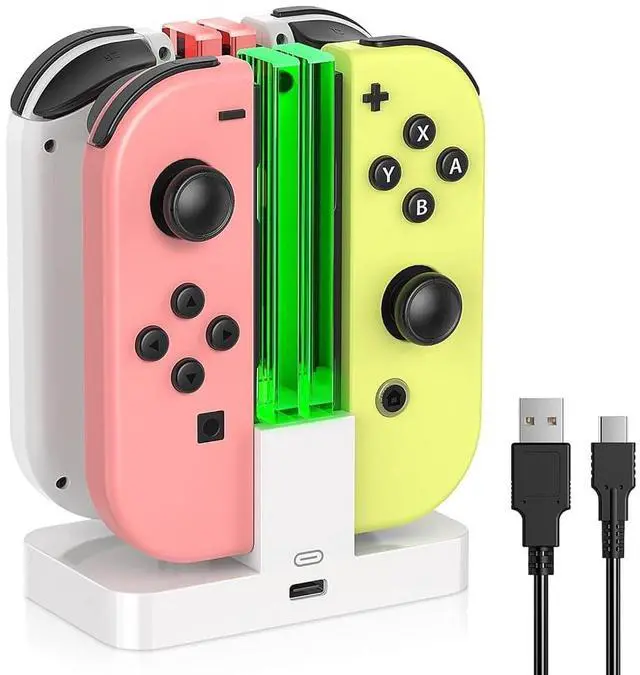 Main image of Charging Dock for Nintendo Switch for Joy Con & OLED Model Controller with Lamppost LED Indication, Pro Controllers Charger Stand Station Compatible with Joycons with Charging Cable White