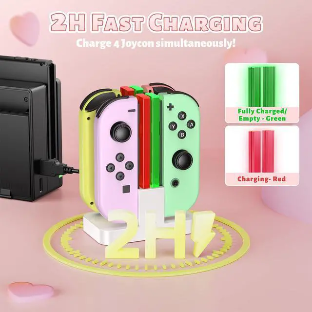 Alt view image 2 of 7 - Charging Dock for Nintendo Switch for Joy Con & OLED Model Controller with Lamppost LED Indication, Pro Controllers Charger Stand Station Compatible with Joycons with Charging Cable White