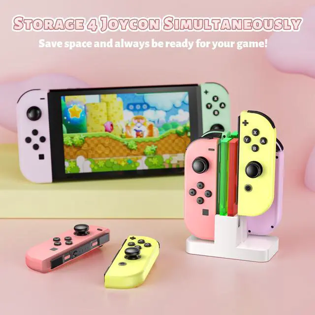 Alt view image 3 of 7 - Charging Dock for Nintendo Switch for Joy Con & OLED Model Controller with Lamppost LED Indication, Pro Controllers Charger Stand Station Compatible with Joycons with Charging Cable White