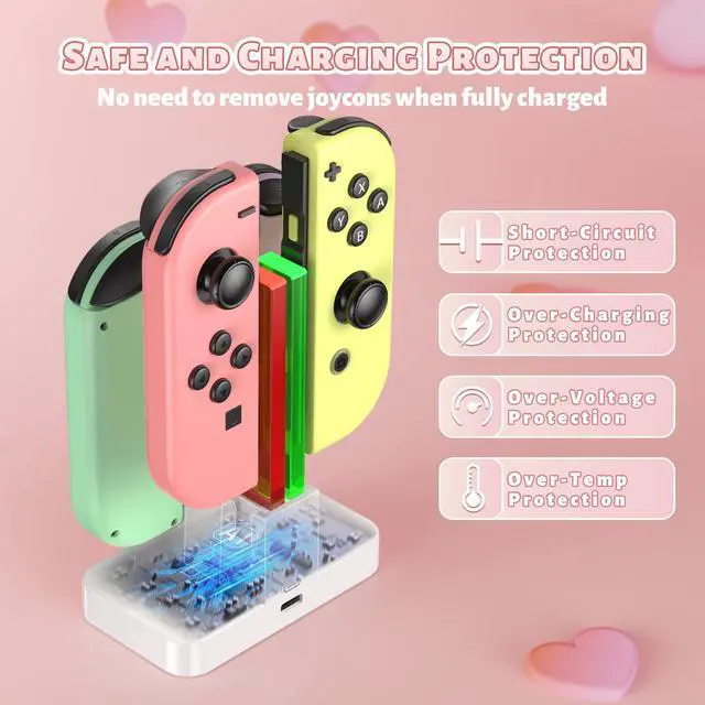 Alt view image 4 of 7 - Charging Dock for Nintendo Switch for Joy Con & OLED Model Controller with Lamppost LED Indication, Pro Controllers Charger Stand Station Compatible with Joycons with Charging Cable White