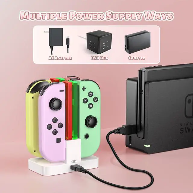 Alt view image 5 of 7 - Charging Dock for Nintendo Switch for Joy Con & OLED Model Controller with Lamppost LED Indication, Pro Controllers Charger Stand Station Compatible with Joycons with Charging Cable White