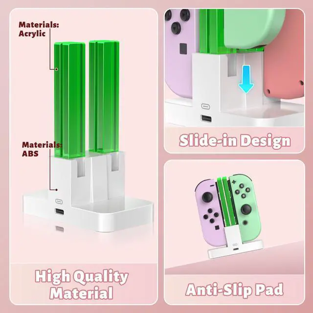 Alt view image 6 of 7 - Charging Dock for Nintendo Switch for Joy Con & OLED Model Controller with Lamppost LED Indication, Pro Controllers Charger Stand Station Compatible with Joycons with Charging Cable White