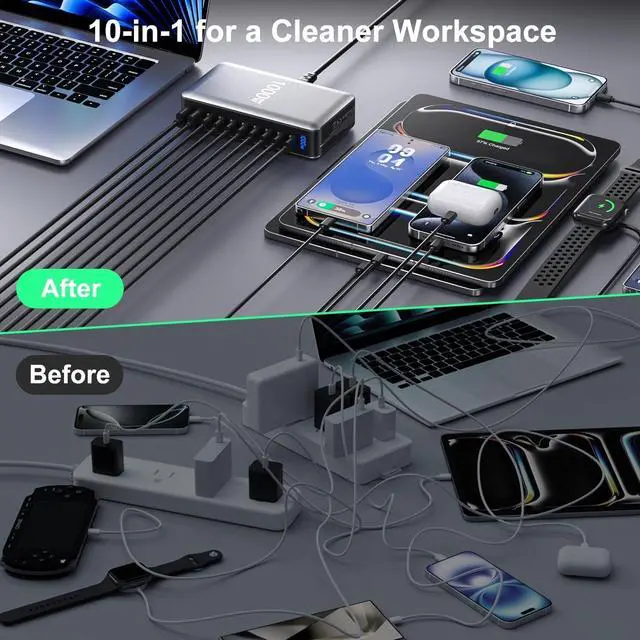 Alt view image 6 of 6 - 1000W USB C Fast Charger Block, 10 Port USB Charging Station, GaN Pro 140W PD PPS Port for Multiple Devices,Laptop Wall Charger Compatible with DELL, HP, MacBook Pro,iPhone17/16 pro,Galaxy S24.