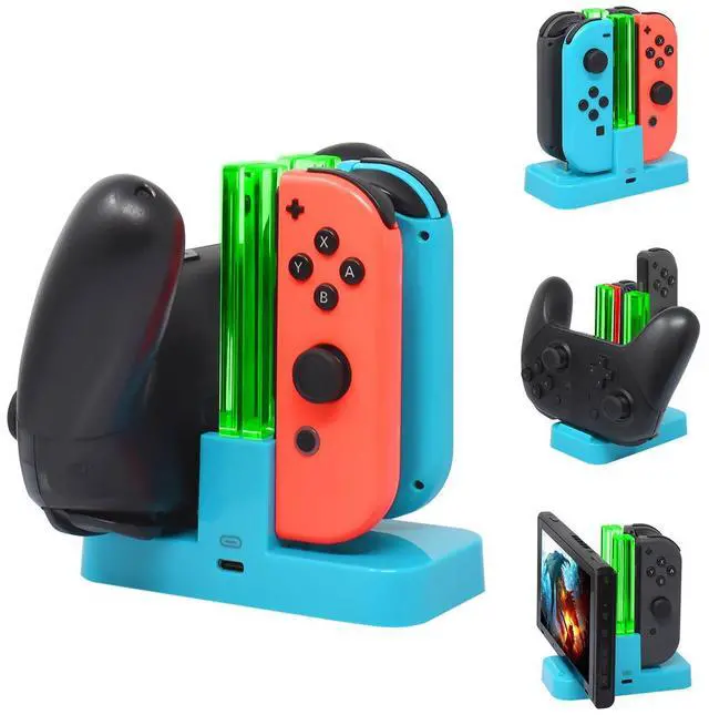 Main image of Controller Charger Compatible with Nintendo Switch & OLED Model for Joycon, Charging Dock Station for Joy con and for Pro Controller with Charger Indicator and Type C Charging Cable
