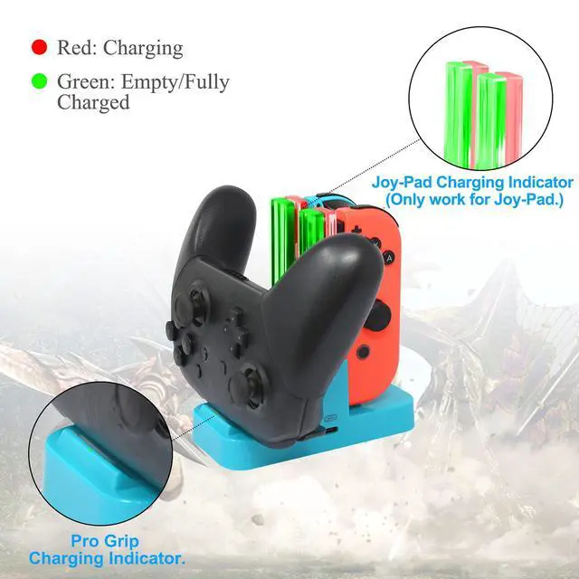 Alt view image 3 of 7 - Controller Charger Compatible with Nintendo Switch & OLED Model for Joycon, Charging Dock Station for Joy con and for Pro Controller with Charger Indicator and Type C Charging Cable