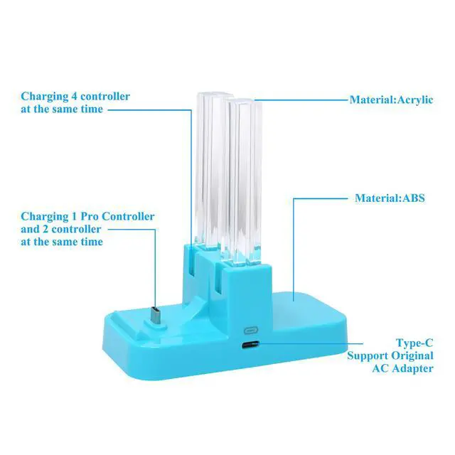 Alt view image 4 of 7 - Controller Charger Compatible with Nintendo Switch & OLED Model for Joycon, Charging Dock Station for Joy con and for Pro Controller with Charger Indicator and Type C Charging Cable