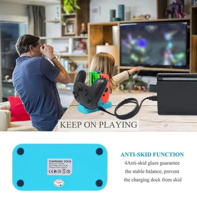 Alt view image 7 of 7 - Controller Charger Compatible with Nintendo Switch & OLED Model for Joycon, Charging Dock Station for Joy con and for Pro Controller with Charger Indicator and Type C Charging Cable