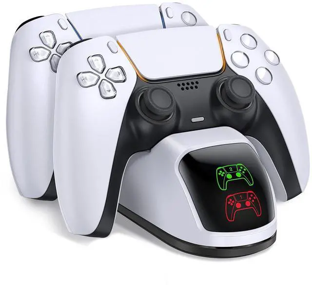 Main image of PS5 Controller Charging Station, PlayStation 5 Dualsense Charger Dock with Dual Stand, Upgrade PS5 Charger Accessory with Fast Charge Cable, PlayStation 5 Station, White
