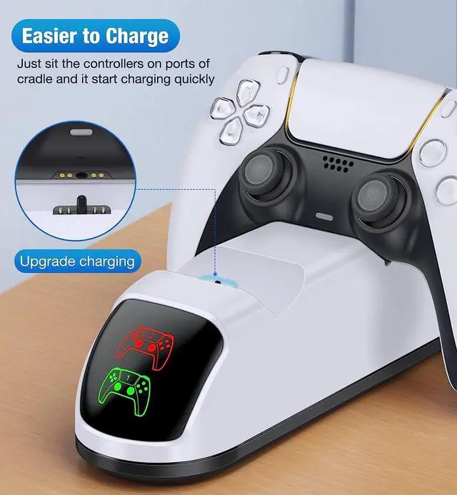 Alt view image 5 of 6 - PS5 Controller Charging Station, PlayStation 5 Dualsense Charger Dock with Dual Stand, Upgrade PS5 Charger Accessory with Fast Charge Cable, PlayStation 5 Station, White