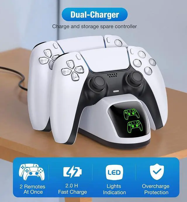 Alt view image 6 of 6 - PS5 Controller Charging Station, PlayStation 5 Dualsense Charger Dock with Dual Stand, Upgrade PS5 Charger Accessory with Fast Charge Cable, PlayStation 5 Station, White