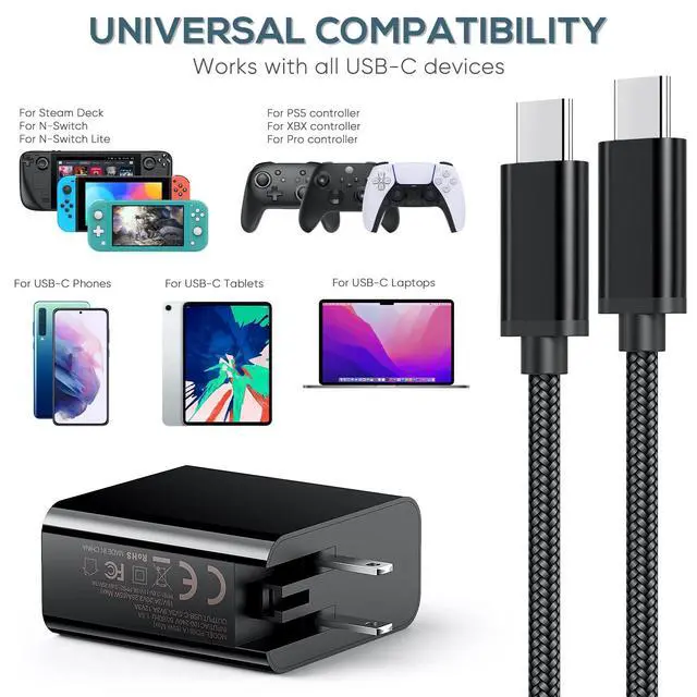 Alt view image 2 of 7 - 2 Fast Charger 65W for Nintendo Switch2/Switch/OLED/Steam Deck AC Adapter with Foldable Plug & 6.6FT USB-C Cable Charger for Switch2/1/OLED/Lite Steam Deck, ROG Ally, (65, Watts) (65, Watts)