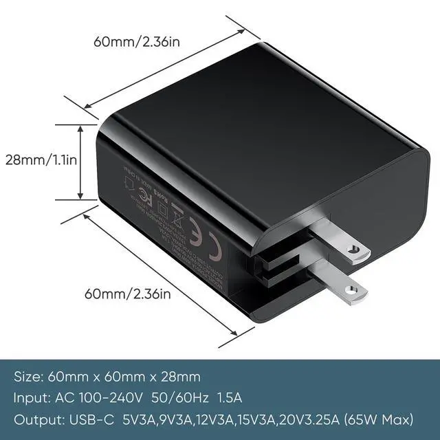 Alt view image 5 of 7 - 2 Fast Charger 65W for Nintendo Switch2/Switch/OLED/Steam Deck AC Adapter with Foldable Plug & 6.6FT USB-C Cable Charger for Switch2/1/OLED/Lite Steam Deck, ROG Ally, (65, Watts) (65, Watts)
