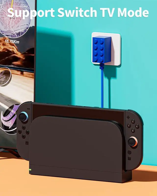 Alt view image 6 of 7 - 65W Charger for Nintendo Switch 2 AC Adapter Compatible with Steam Deck/Rog Ally/Ps Portal, GaN Switch Power Cord Fast Charging PD Brickgeek Adapter Recognizable USB C Charger 4.92FT - Blue