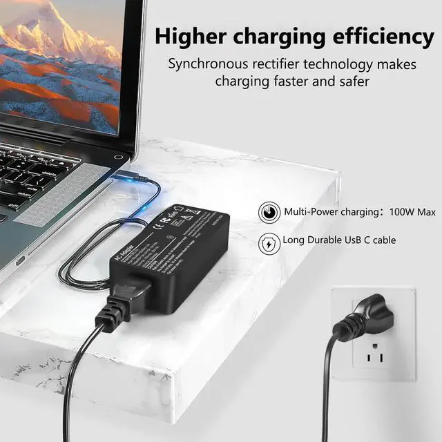 Alt view image 6 of 7 - 100W Universal USB C Laptop Charger Compatible with Mac Book Pro/Air 16, 15, 14, 13 Inch,iPad Pro,Lenovo Thinkpad/Chromebook/IdeaPad Yoga,HP,Dell,Acer,Asus, All USB-C Devices