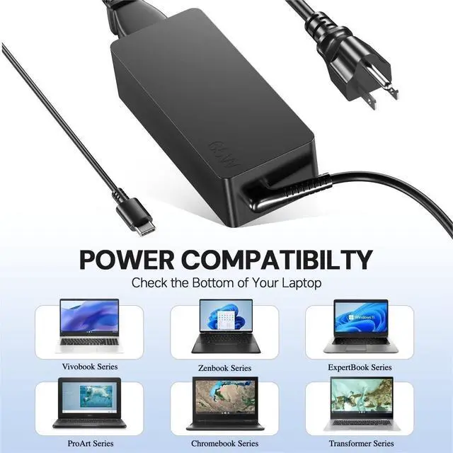 Alt view image 5 of 6 - USB C 45W 65W Charger Fit for Asus Zenbook 14 15 S14, Chromebook, Expertbook, Transformer C302C C213 C214 C436 C523 UX390UA UX490 UX325 UX393 UX371, Rog Xbox Ally, ADP-45EW B Type-C PD Fast