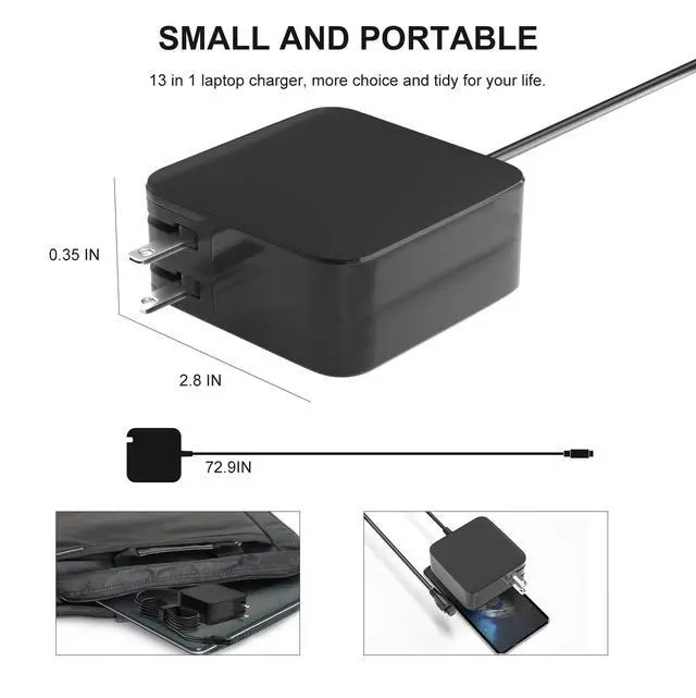 Alt view image 4 of 7 - 100W GaN USB C Laptop Chargers PD 3.0 Universal Laptop Compatible with HP/Dell/MacBook/Lenovo/Asus/Acer/Samsung Laptop Charger Type C, Compact & Portable with 13 Adapter Tips & Power Cord