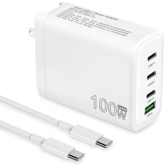 Main image of 100W USB C Charger, 4-Port PD USB Power Adapter, GaN USB C Charger,Fast Charging Station,Compatible with Mac Book Pro/Air, iPad, iPhone 14 Pro, Galaxy S23 Ultra, Steam Deck, Dell XPS, Google Pixelbook
