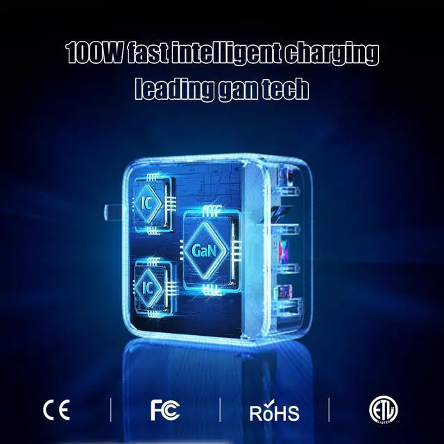 Alt view image 3 of 6 - 100W USB C Charger, 4-Port PD USB Power Adapter, GaN USB C Charger,Fast Charging Station,Compatible with Mac Book Pro/Air, iPad, iPhone 14 Pro, Galaxy S23 Ultra, Steam Deck, Dell XPS, Google Pixelbook