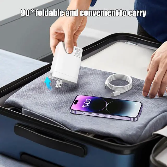 Alt view image 6 of 6 - 100W USB C Charger, 4-Port PD USB Power Adapter, GaN USB C Charger,Fast Charging Station,Compatible with Mac Book Pro/Air, iPad, iPhone 14 Pro, Galaxy S23 Ultra, Steam Deck, Dell XPS, Google Pixelbook