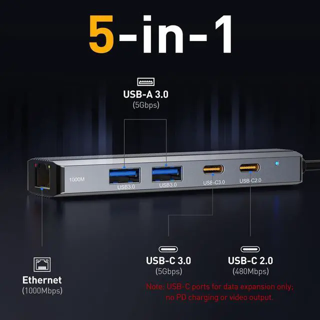 Alt view image 2 of 7 - USB Hub with Ethernet, USB C to Ethernet Adapter with 2X USB 3.0, USB C 3.0, Gigabit Rj45 Port, Plug and Play, Multiport Network Adapter for Laptop MacBook iPad XPS Windows