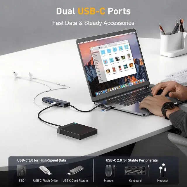 Alt view image 5 of 7 - USB Hub with Ethernet, USB C to Ethernet Adapter with 2X USB 3.0, USB C 3.0, Gigabit Rj45 Port, Plug and Play, Multiport Network Adapter for Laptop MacBook iPad XPS Windows