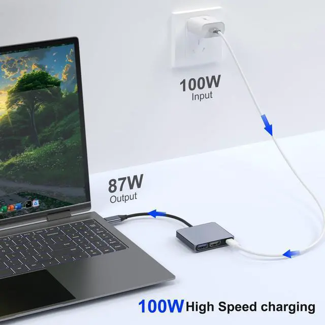 Alt view image 5 of 7 - USB C to HDMI Adapter, 3-in-1 Digital AV Multiport Adapter with 4K HDMI Output, 100W PD & USB 3.0 Port, USB C Dongle Compatible for MacBook Pro, MacBook Air, iPad Pro, iPhone 15Pro/16, Dell, HP