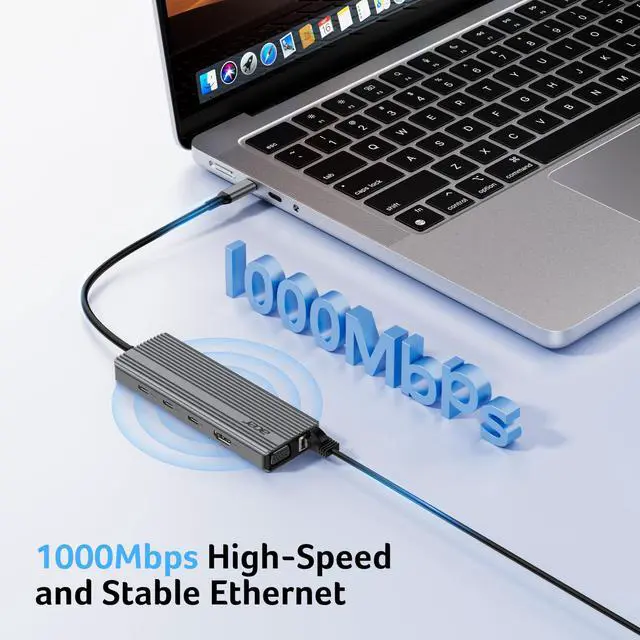 Alt view image 5 of 7 - 11 in 1 USB C HUB Multiport Adapter with 4K@60Hz HDMI, 2x10Gbps USB C, 2x5Gbps USB A, 100W PD Port, 1000Mbps Ethernet, 1080P VGA, SD/TF, Laptop Docking Station Dual Monitor for PC, Desktop