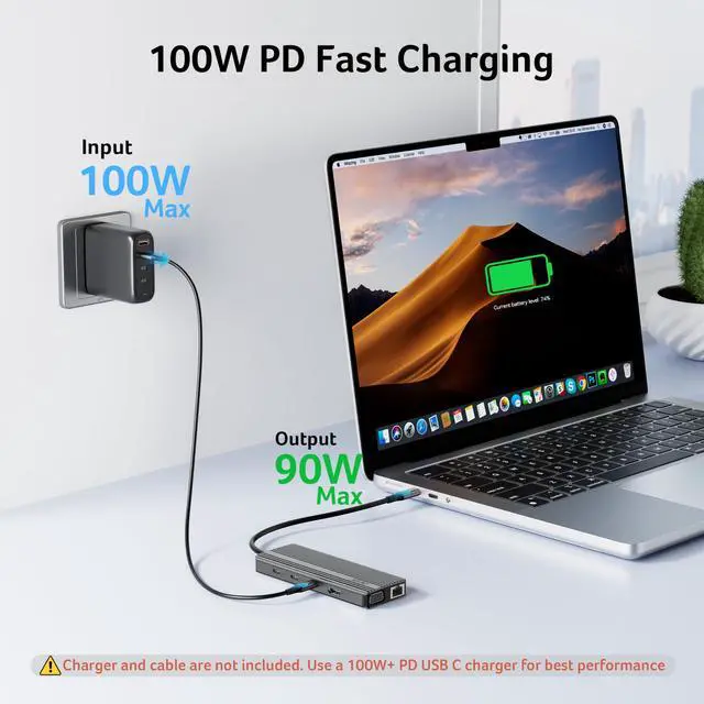 Alt view image 6 of 7 - 11 in 1 USB C HUB Multiport Adapter with 4K@60Hz HDMI, 2x10Gbps USB C, 2x5Gbps USB A, 100W PD Port, 1000Mbps Ethernet, 1080P VGA, SD/TF, Laptop Docking Station Dual Monitor for PC, Desktop