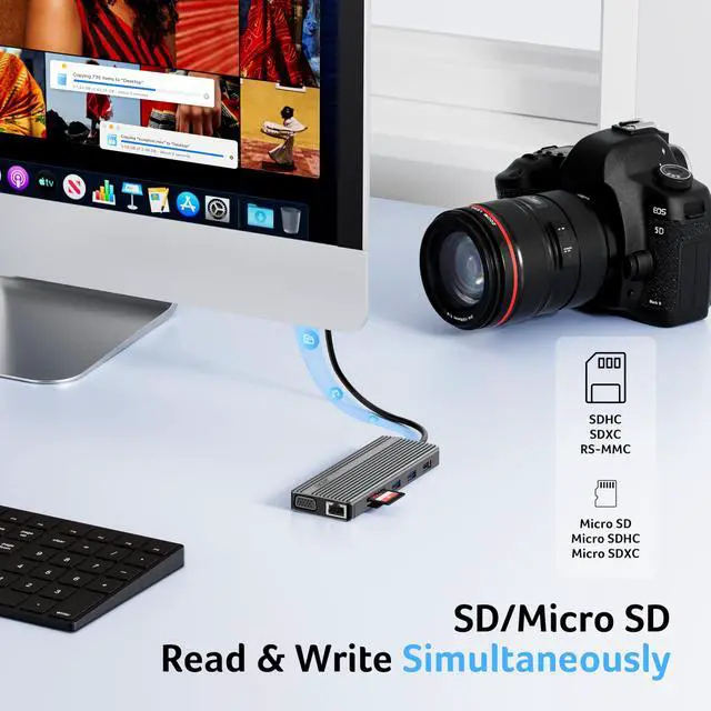 Alt view image 7 of 7 - 11 in 1 USB C HUB Multiport Adapter with 4K@60Hz HDMI, 2x10Gbps USB C, 2x5Gbps USB A, 100W PD Port, 1000Mbps Ethernet, 1080P VGA, SD/TF, Laptop Docking Station Dual Monitor for PC, Desktop