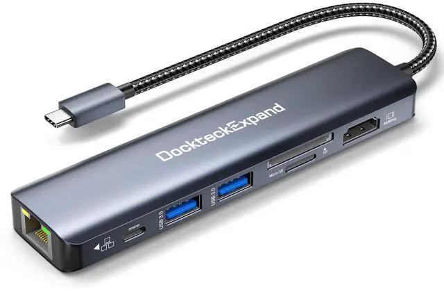 Main image of USB C Hub Multiport Adapter, DockteckExpand 7-in-1 Type C Hub with 4K 60Hz HDMI,1Gbps Ethernet,100W PD,2 USB 3.0 Ports,SD/TF Card Slots for MacBook Pro, MacBook Air, iPad Pro, Surface, Steam Deck