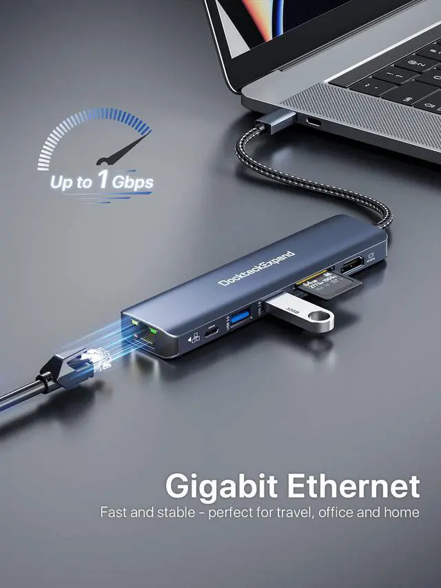 Alt view image 4 of 7 - USB C Hub Multiport Adapter, DockteckExpand 7-in-1 Type C Hub with 4K 60Hz HDMI,1Gbps Ethernet,100W PD,2 USB 3.0 Ports,SD/TF Card Slots for MacBook Pro, MacBook Air, iPad Pro, Surface, Steam Deck