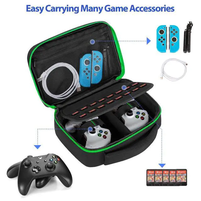 Alt view image 3 of 7 - Controller Travel Carrying Case Compatible with PS5 / PS4 / Xbox / Switch Pro and More Controllers, Protective Storage Bag for 2 Controllers & Other Accessories, Green (Patent Design)