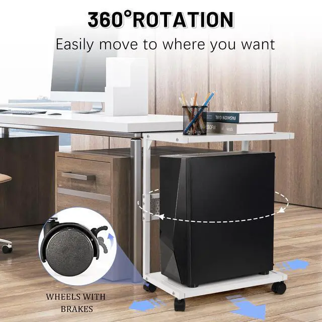 Alt view image 3 of 7 - PC Stand Computer Tower Stand 2-Tier Metal CPU Holder with Locking Caster Wheels Suitable for Most PC (S,White)