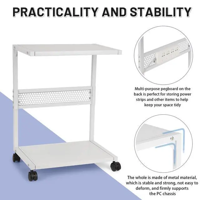 Alt view image 6 of 7 - PC Stand Computer Tower Stand 2-Tier Metal CPU Holder with Locking Caster Wheels Suitable for Most PC (S,White)